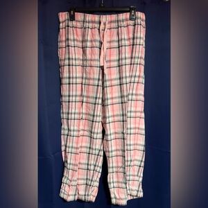 Pink Plaid Wide Leg Pajama Pants, With Drawstring.